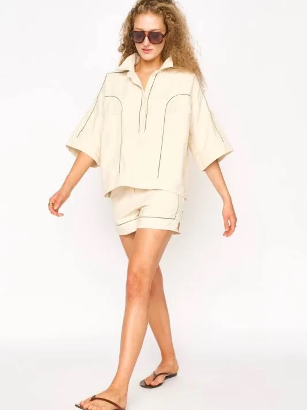 NWT MIRTH Bandera Popover Top in Bone / Mist - small